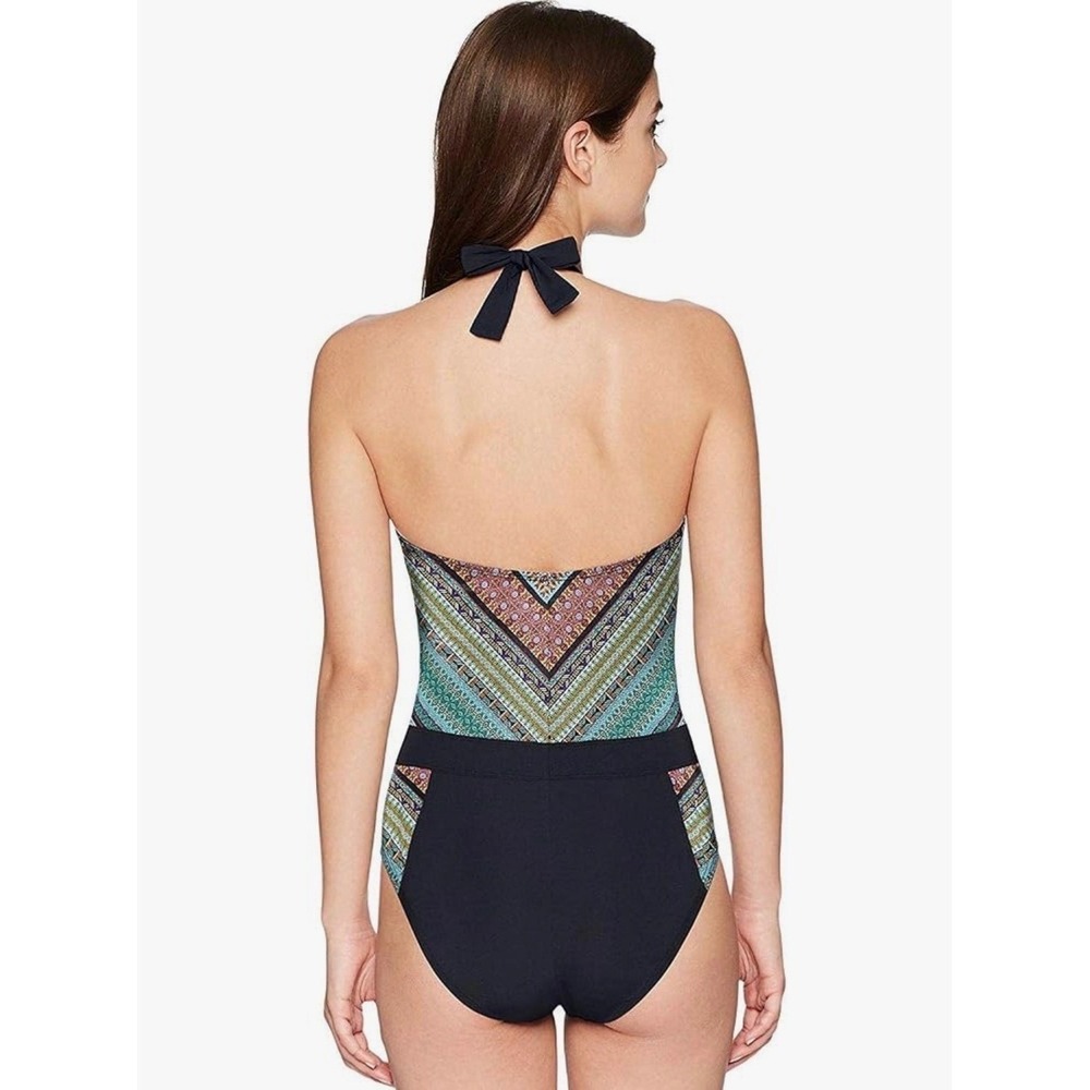 Bleu Rod Beattie Baja Bazaar Mesh V-Neck Halter One Piece Swimsuit 14 NWT - Picture 3 of 8